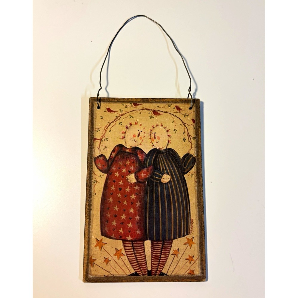Rustic Folk Art Friends Hanging Wood Plaque Vintage Style Country Wall Decor